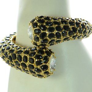 Kenneth Jay Lane KJL Black and White Crystal Bypass Cuff Bracelet